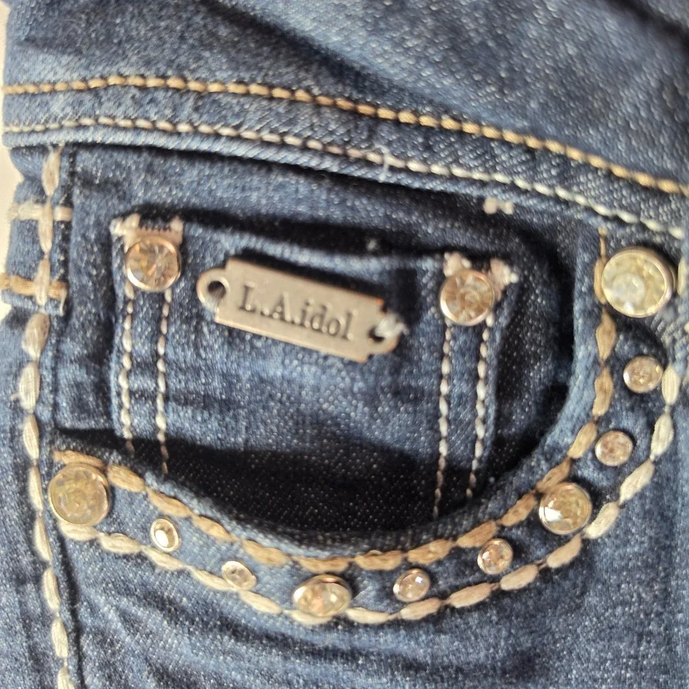 LA Idol USA Jeans Womens 0 W26 L31.5 Skinny Bling Rhinestone Thick Stitch Y2K